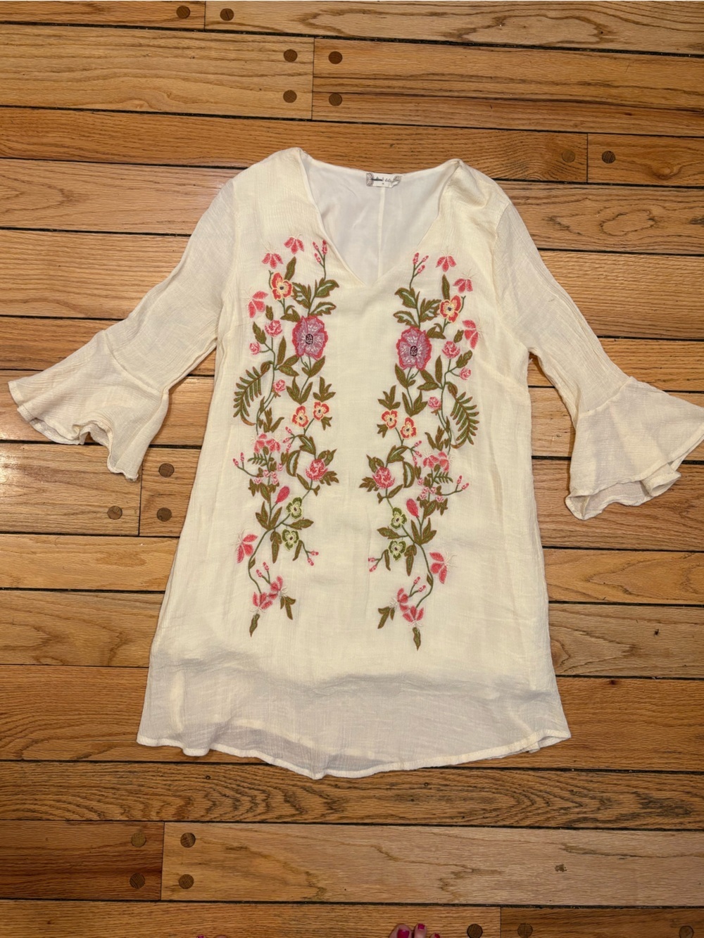 Altar’d state Cream Floral Embroidered Boho Hippie Top Tunic Blouse Dress medium